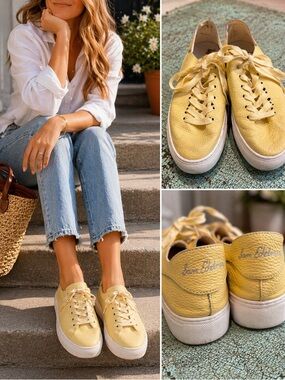 Sam Edelman Poppy Yellow Leather Lace Up Sneakers Women’s Size 8